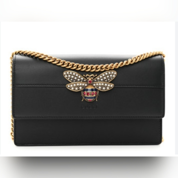 Gucci Handbags - Authentic Gucci Queen Margaret Bee Chain Wallet Black Leather GG Crossbody